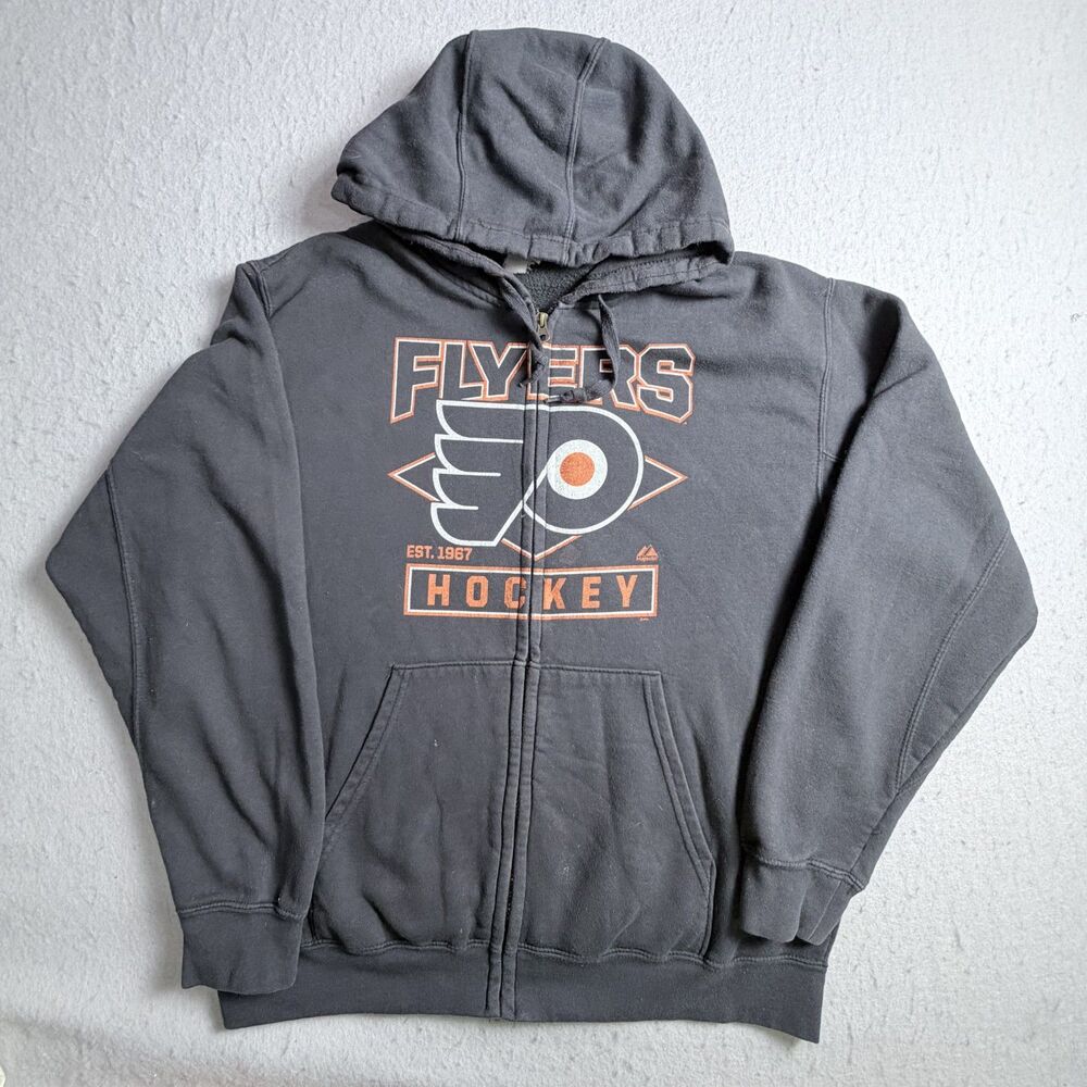 NHL Philadelphia Fliers Hockey Full Zip Black Mens Hooded Sweatshirt XL